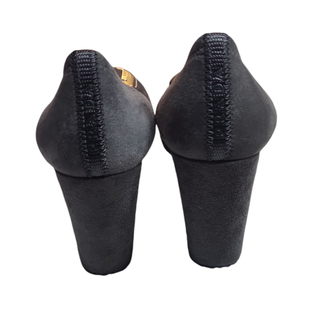 EUC Prada Authentic grey suede Buckle high heeled pumps round toe 9 w/ dust bag - Picture 5 of 15